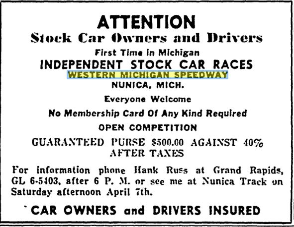 Western Michigan Speedway (West Michigan Speedway) - April 1961